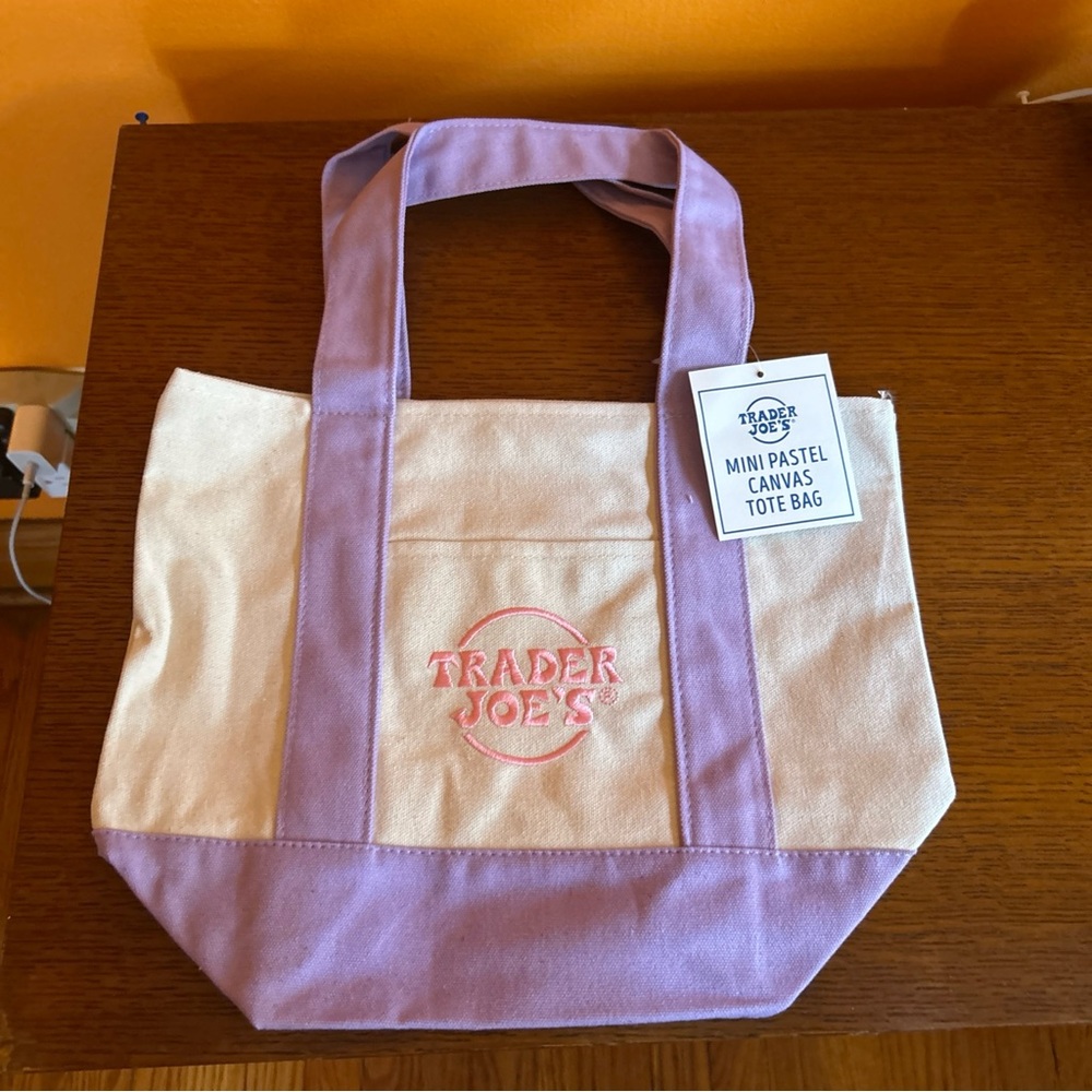 Pastel Canvas Tote Bag - Cream and Purple